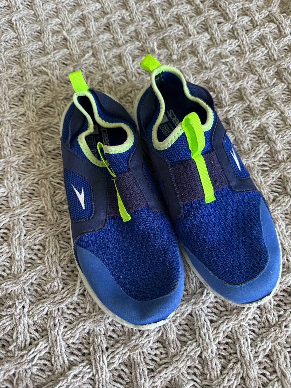 Kids Navy Blue Slip-On Athletic Shoes with Lime Accents